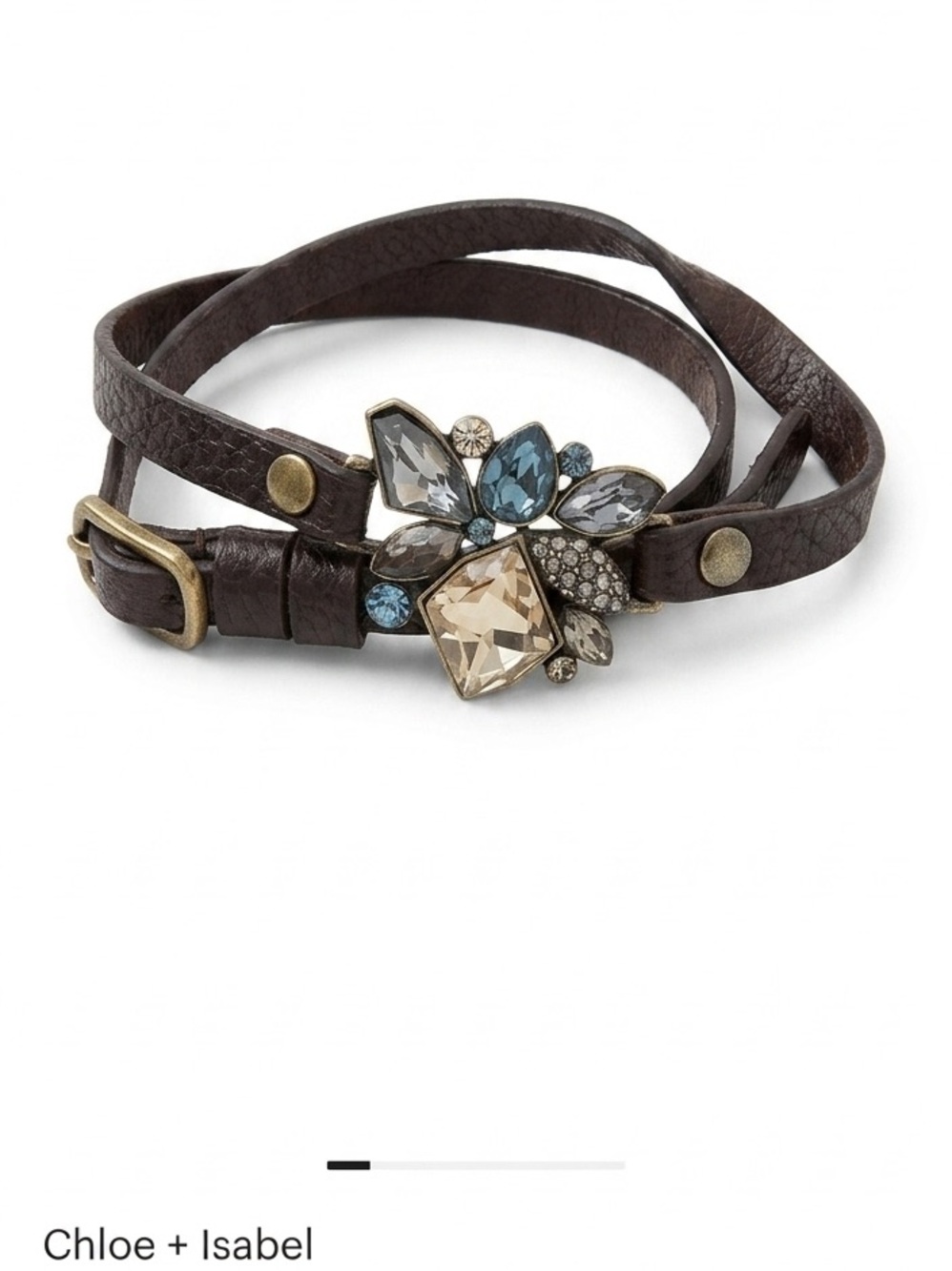 Chloe + Isabel Brown Leather Wrap Bracelet with Blue and Champagne Crystals